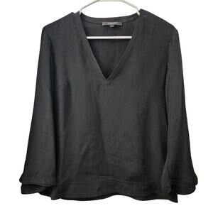 Derek Lam V Neck Blouse 6 Black Quiet Luxury Office Business Professional Career